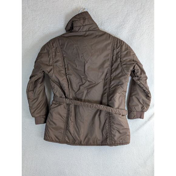 Vintage Penneys Jacket Nylon Womens Large Brown Poly Fill Belted 50s 60s - Picture 2 of 15